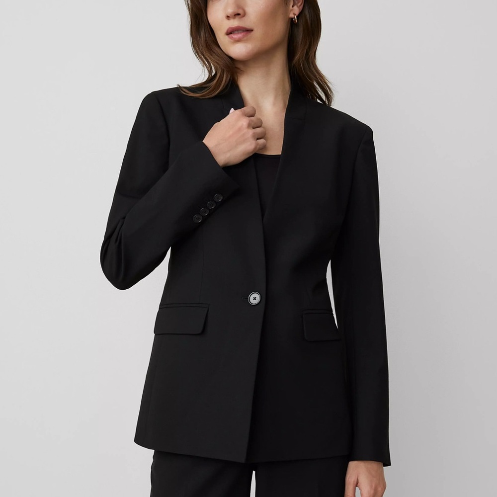 Ann Taylor Collarless Black Blazer in Seasonless Stretch